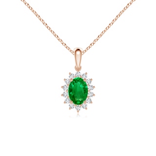 7x5mm AAAA Oval Emerald Pendant with Floral Diamond Halo in Rose Gold