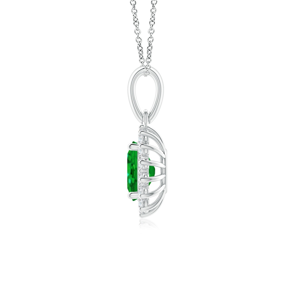 7x5mm AAAA Oval Emerald Pendant with Floral Diamond Halo in White Gold side 199