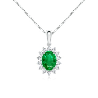 8x6mm AAA Oval Emerald Pendant with Floral Diamond Halo in P950 Platinum