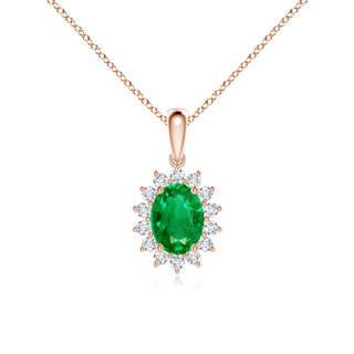 8x6mm AAA Oval Emerald Pendant with Floral Diamond Halo in Rose Gold