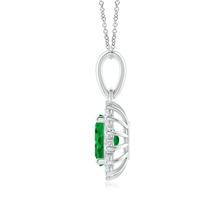 8x6mm AAA Oval Emerald Pendant with Floral Diamond Halo in White Gold side 199