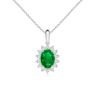 8x6mm AAAA Oval Emerald Pendant with Floral Diamond Halo in P950 Platinum