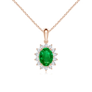 8x6mm AAAA Oval Emerald Pendant with Floral Diamond Halo in Rose Gold
