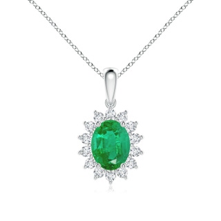 9x7mm AA Oval Emerald Pendant with Floral Diamond Halo in P950 Platinum