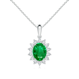 9x7mm AAA Oval Emerald Pendant with Floral Diamond Halo in P950 Platinum
