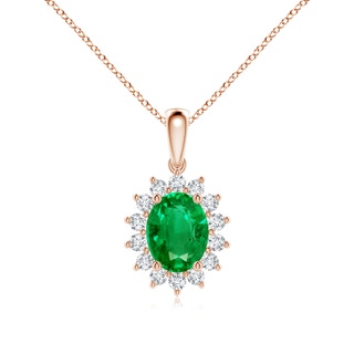 9x7mm AAA Oval Emerald Pendant with Floral Diamond Halo in Rose Gold