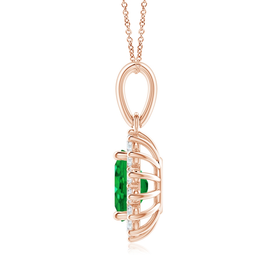 9x7mm AAA Oval Emerald Pendant with Floral Diamond Halo in Rose Gold side 199