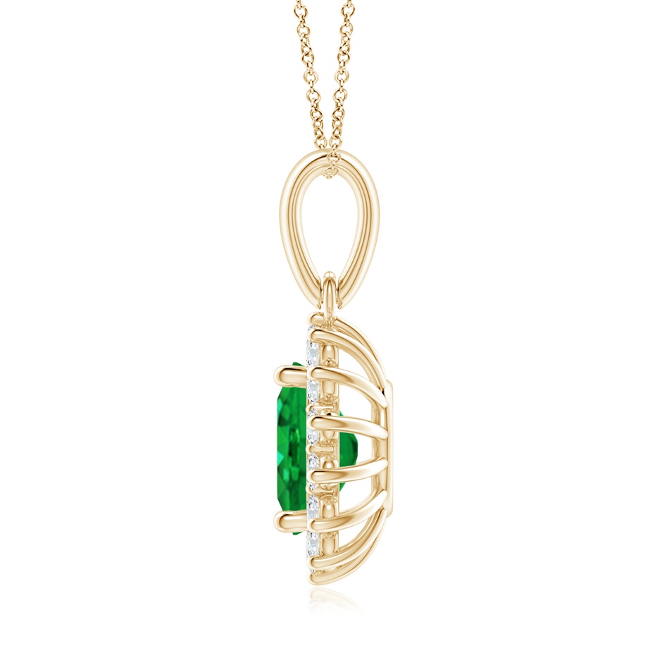 9x7mm AAA Oval Emerald Pendant with Floral Diamond Halo in Yellow Gold side 199