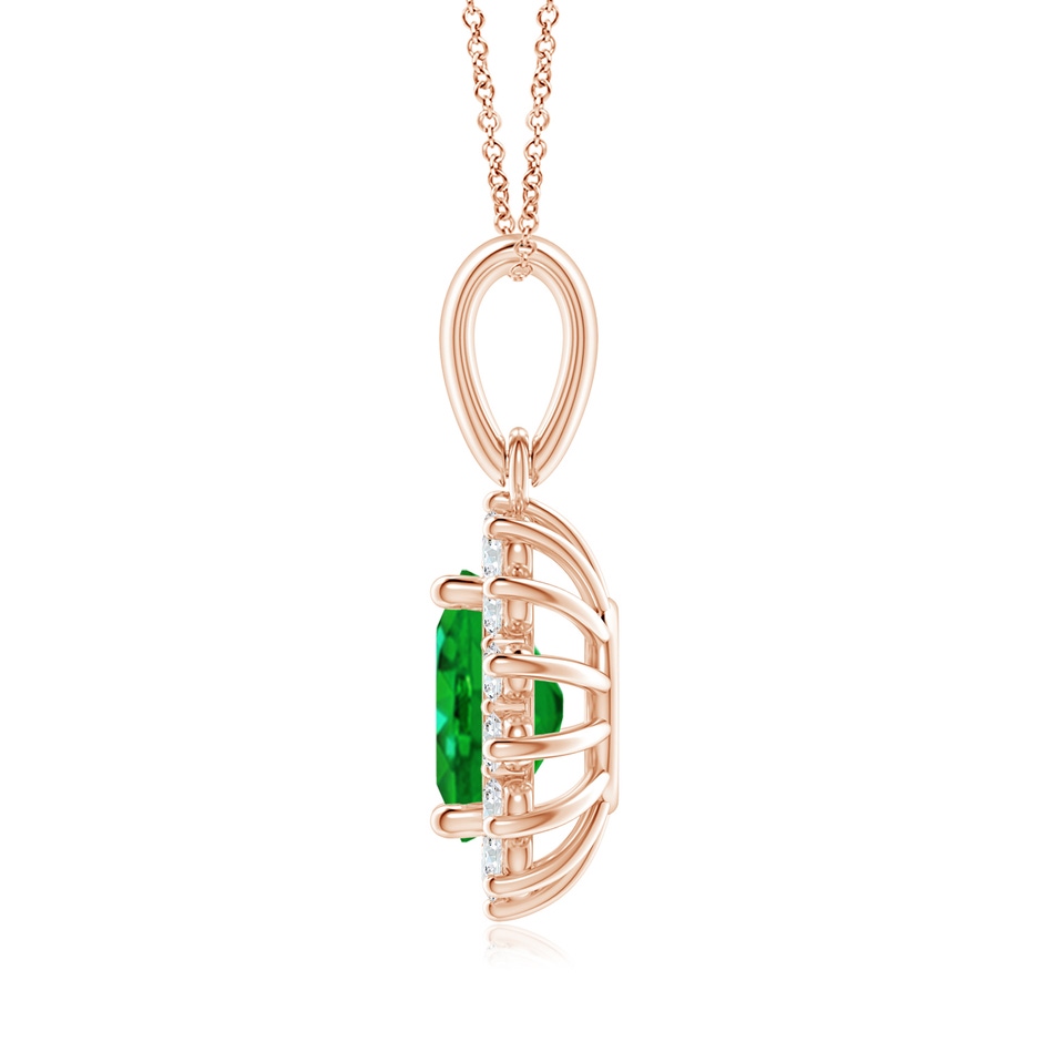 9x7mm AAAA Oval Emerald Pendant with Floral Diamond Halo in 18K Rose Gold side 199