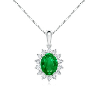 9x7mm AAAA Oval Emerald Pendant with Floral Diamond Halo in P950 Platinum