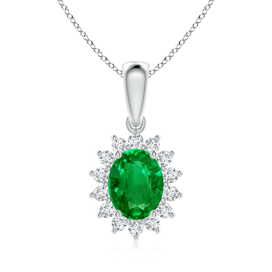 9x7mm AAAA Oval Emerald Pendant with Floral Diamond Halo in P950 Platinum 
