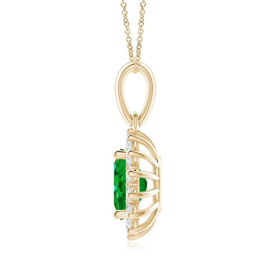 9x7mm AAAA Oval Emerald Pendant with Floral Diamond Halo in Yellow Gold side 199