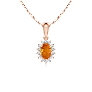 6x4mm AAA Oval Orange Sapphire Pendant with Floral Diamond Halo in Rose Gold