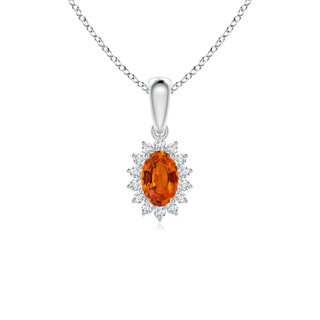 6x4mm AAAA Oval Orange Sapphire Pendant with Floral Diamond Halo in White Gold