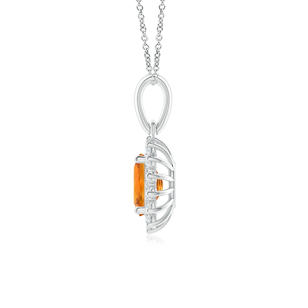 7x5mm AAA Oval Orange Sapphire Pendant with Floral Diamond Halo in White Gold Side 1