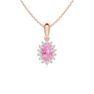 6x4mm A Oval Pink Sapphire Pendant with Floral Diamond Halo in Rose Gold