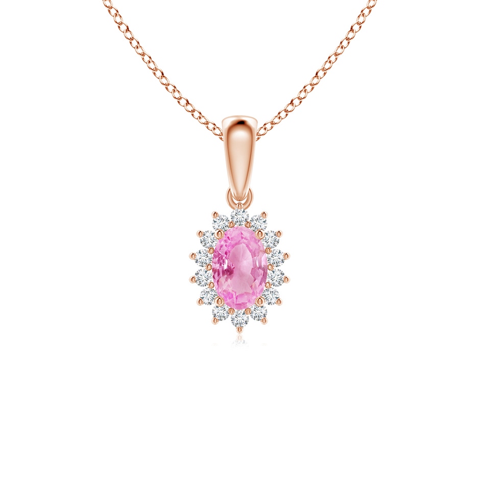6x4mm A Oval Pink Sapphire Pendant with Floral Diamond Halo in Rose Gold 