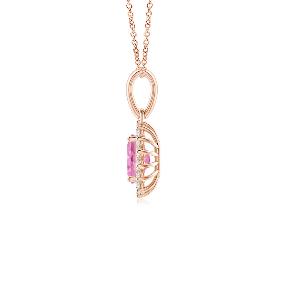6x4mm A Oval Pink Sapphire Pendant with Floral Diamond Halo in Rose Gold side 199