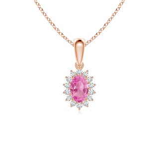 6x4mm AA Oval Pink Sapphire Pendant with Floral Diamond Halo in 9K Rose Gold