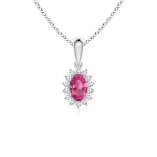 6x4mm AAAA Oval Pink Sapphire Pendant with Floral Diamond Halo in P950 Platinum