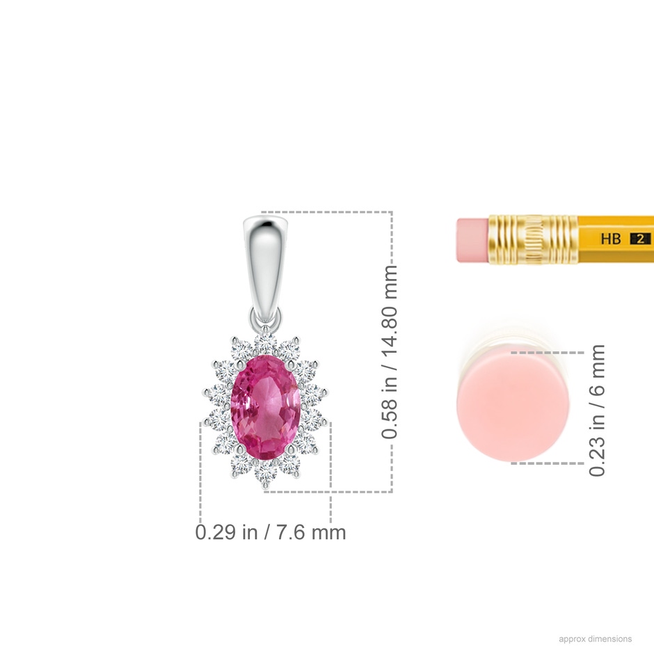 6x4mm AAAA Oval Pink Sapphire Pendant with Floral Diamond Halo in P950 Platinum ruler