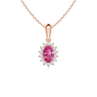 6x4mm AAAA Oval Pink Sapphire Pendant with Floral Diamond Halo in Rose Gold