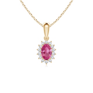 6x4mm AAAA Oval Pink Sapphire Pendant with Floral Diamond Halo in Yellow Gold