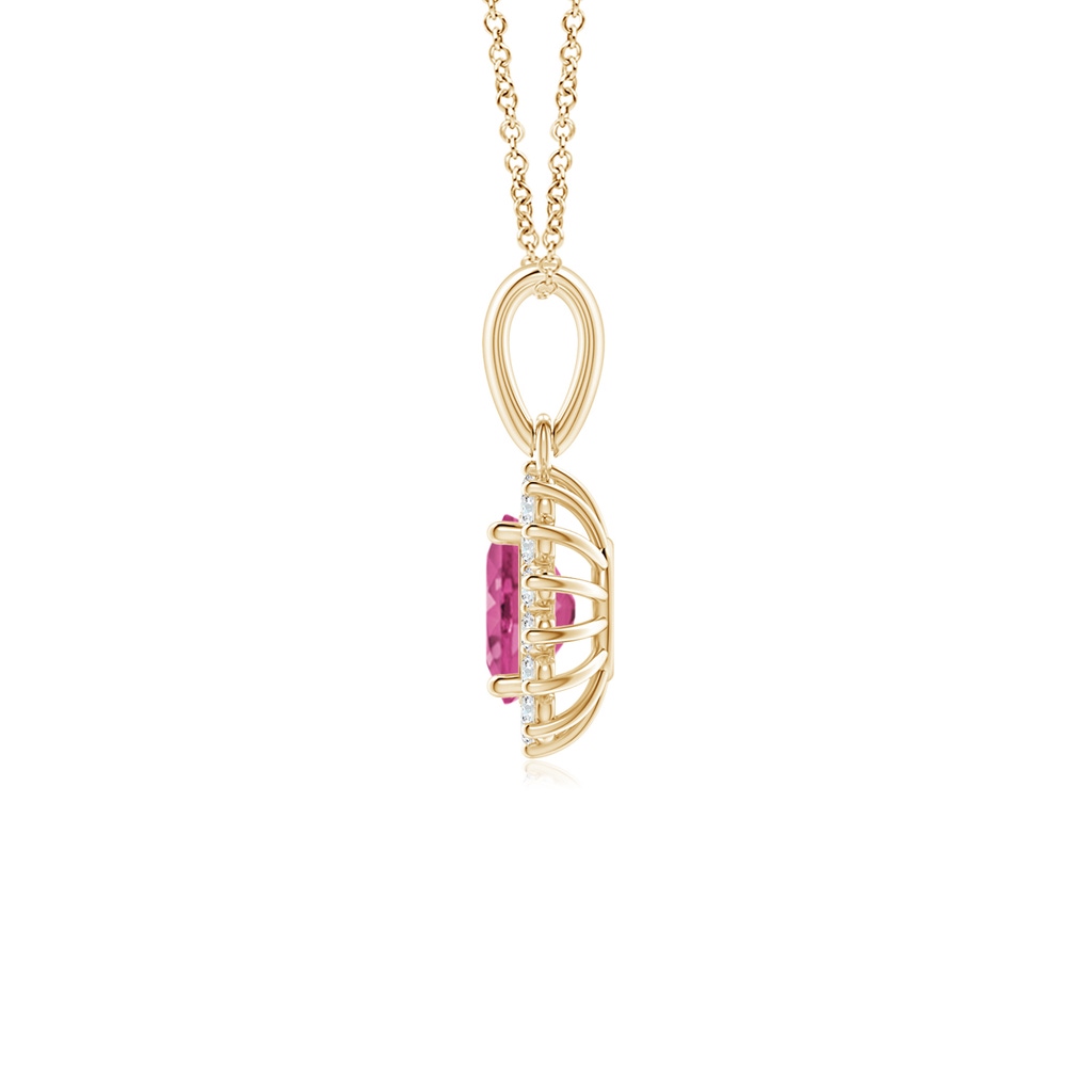 6x4mm AAAA Oval Pink Sapphire Pendant with Floral Diamond Halo in Yellow Gold - side 199