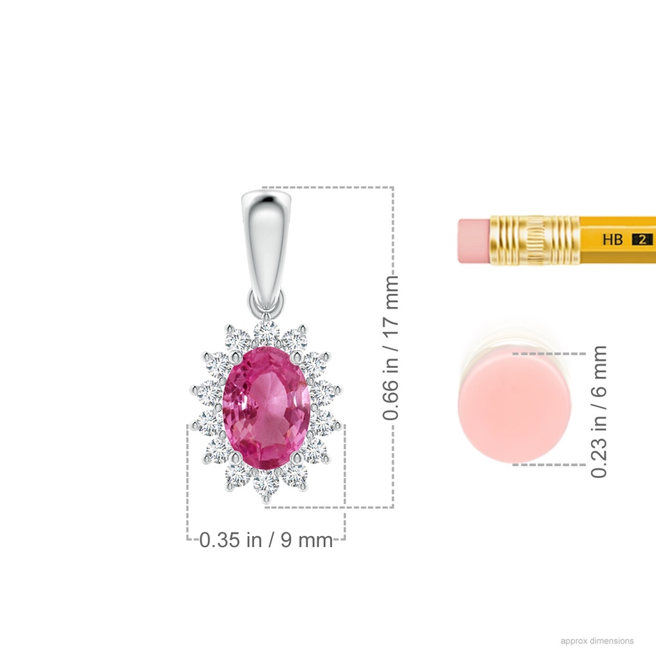 7x5mm AAAA Oval Pink Sapphire Pendant with Floral Diamond Halo in P950 Platinum ruler