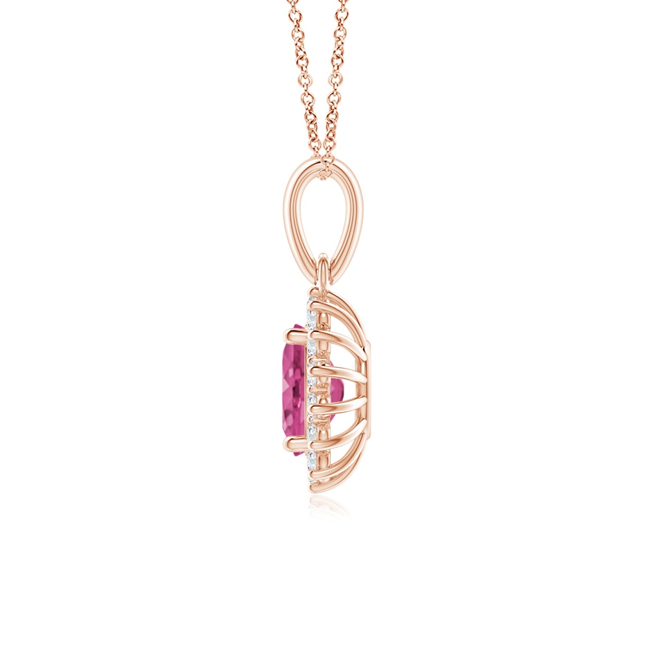 7x5mm AAAA Oval Pink Sapphire Pendant with Floral Diamond Halo in Rose Gold side 199