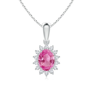 8x6mm AAA Oval Pink Sapphire Pendant with Floral Diamond Halo in P950 Platinum