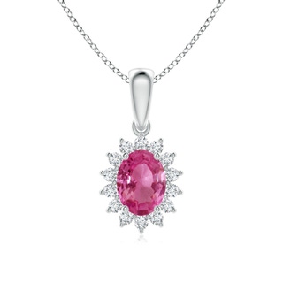 8x6mm AAAA Oval Pink Sapphire Pendant with Floral Diamond Halo in P950 Platinum