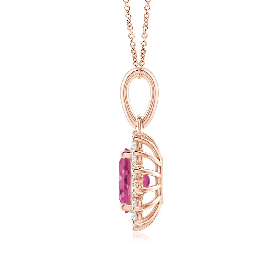 8x6mm AAAA Oval Pink Sapphire Pendant with Floral Diamond Halo in Rose Gold side 199