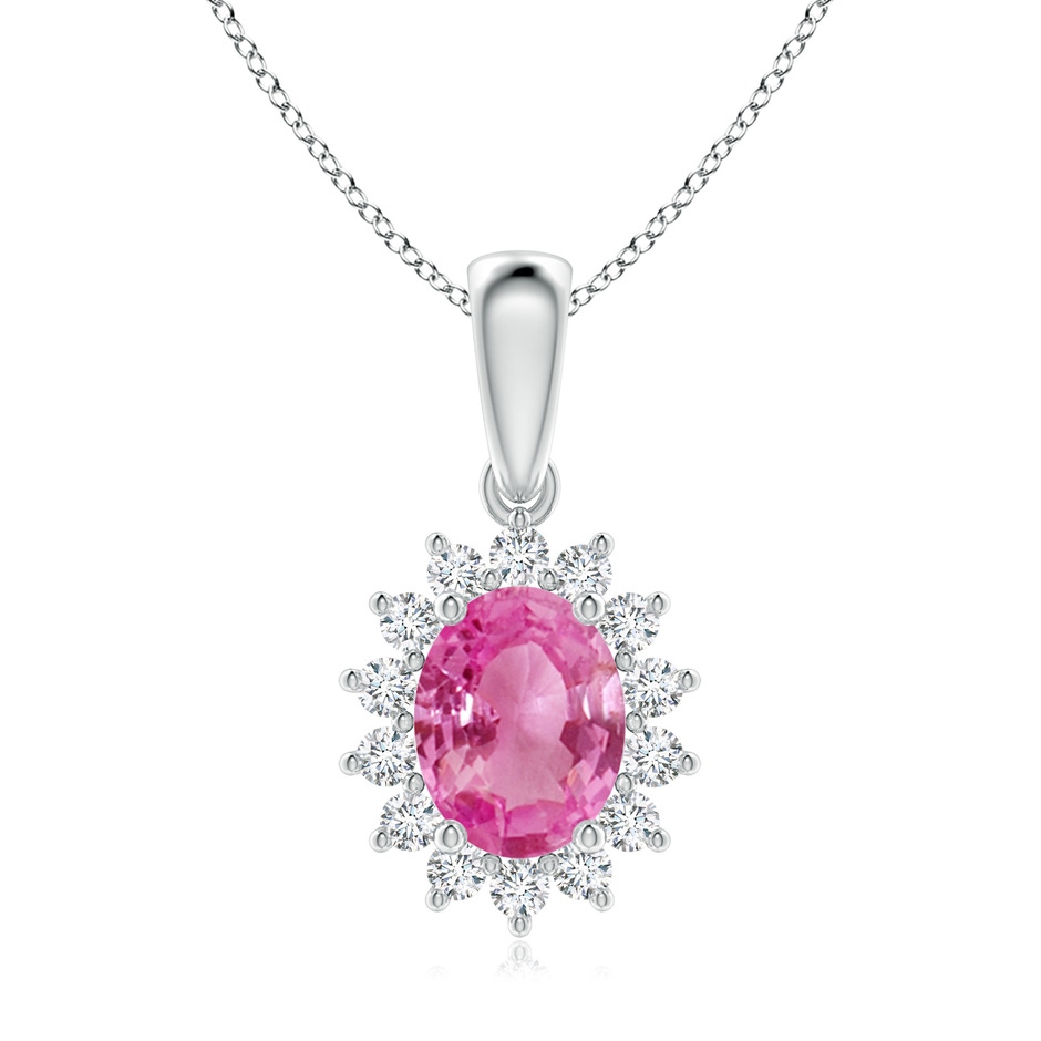 9x7mm AAA Oval Pink Sapphire Pendant with Floral Diamond Halo in P950 Platinum 
