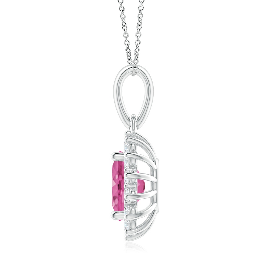 9x7mm AAA Oval Pink Sapphire Pendant with Floral Diamond Halo in P950 Platinum side 199