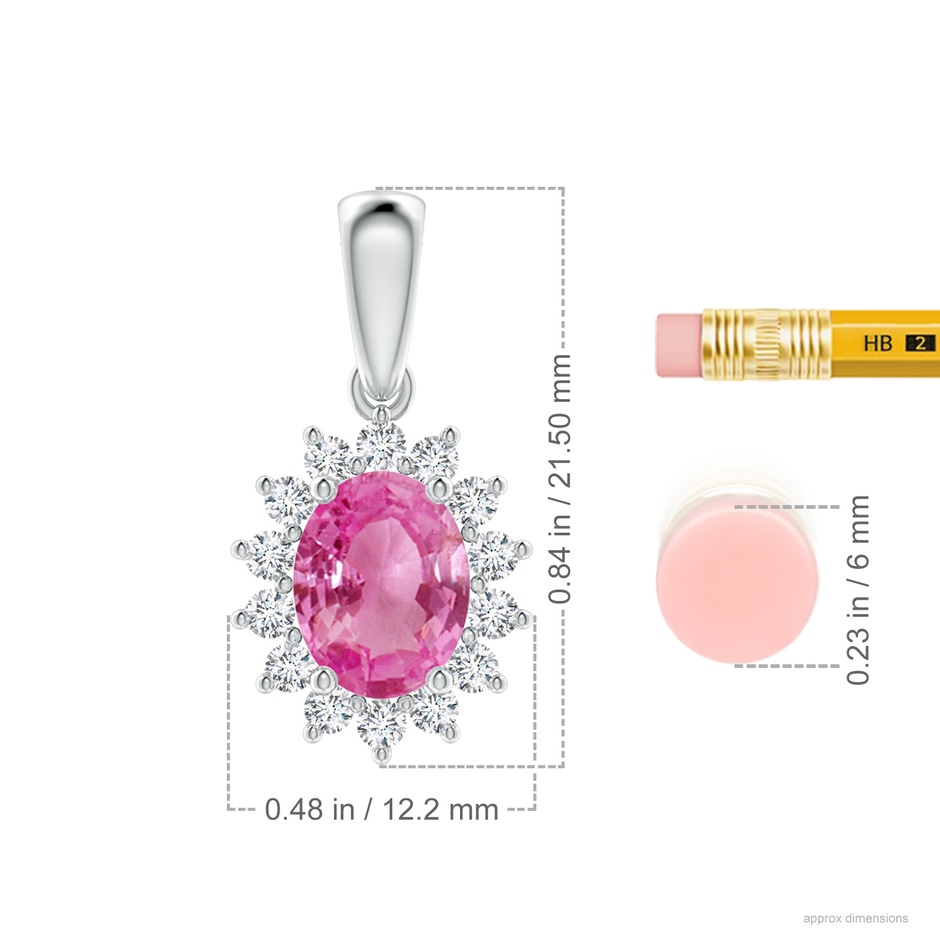 9x7mm AAA Oval Pink Sapphire Pendant with Floral Diamond Halo in P950 Platinum ruler