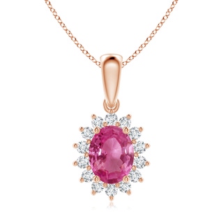 9x7mm AAAA Oval Pink Sapphire Pendant with Floral Diamond Halo in 10K Rose Gold