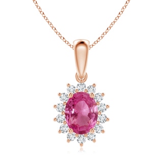 9x7mm AAAA Oval Pink Sapphire Pendant with Floral Diamond Halo in 18K Rose Gold