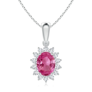 9x7mm AAAA Oval Pink Sapphire Pendant with Floral Diamond Halo in P950 Platinum