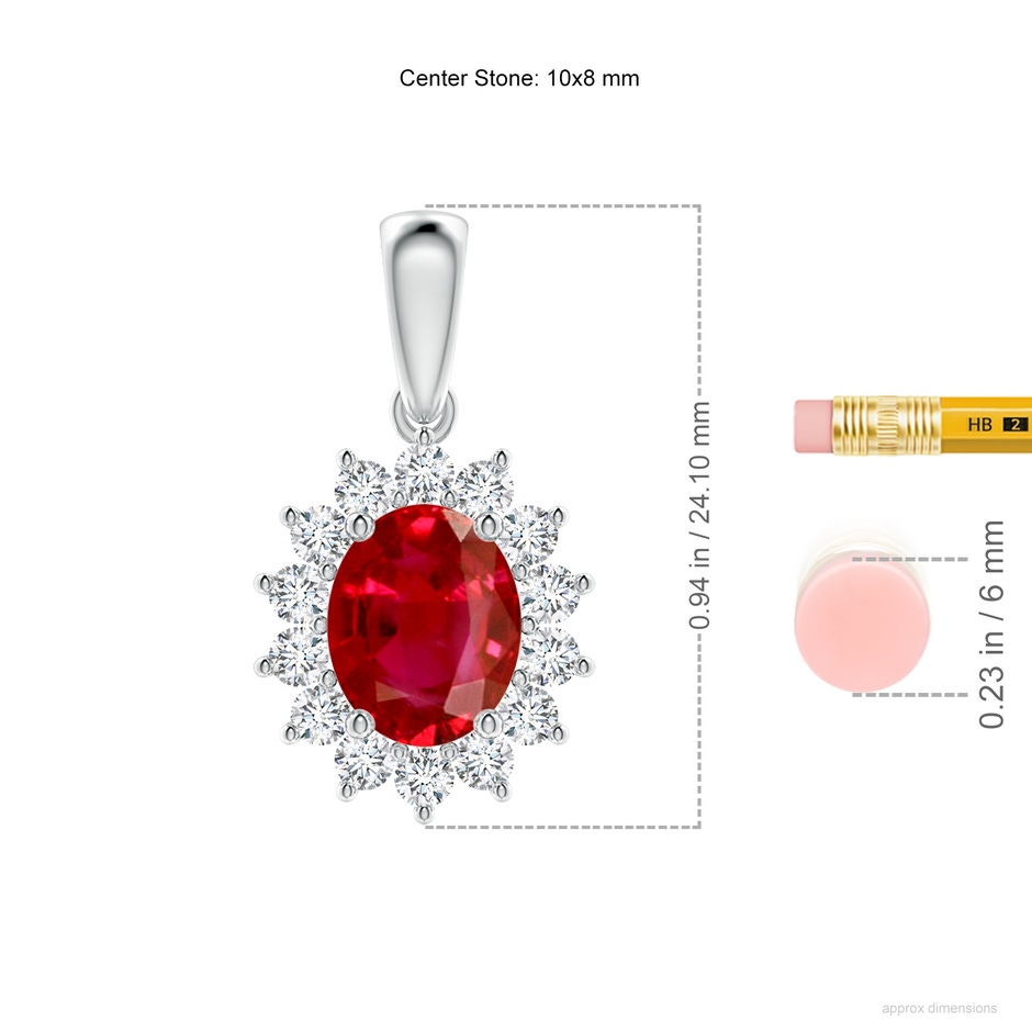 10x8mm AAA Oval Ruby Pendant with Floral Diamond Halo in P950 Platinum ruler
