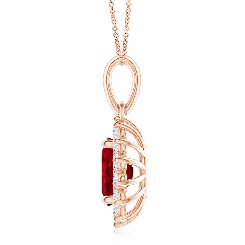 10x8mm AAA Oval Ruby Pendant with Floral Diamond Halo in Rose Gold side 199