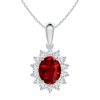 10x8mm AAAA Oval Ruby Pendant with Floral Diamond Halo in P950 Platinum