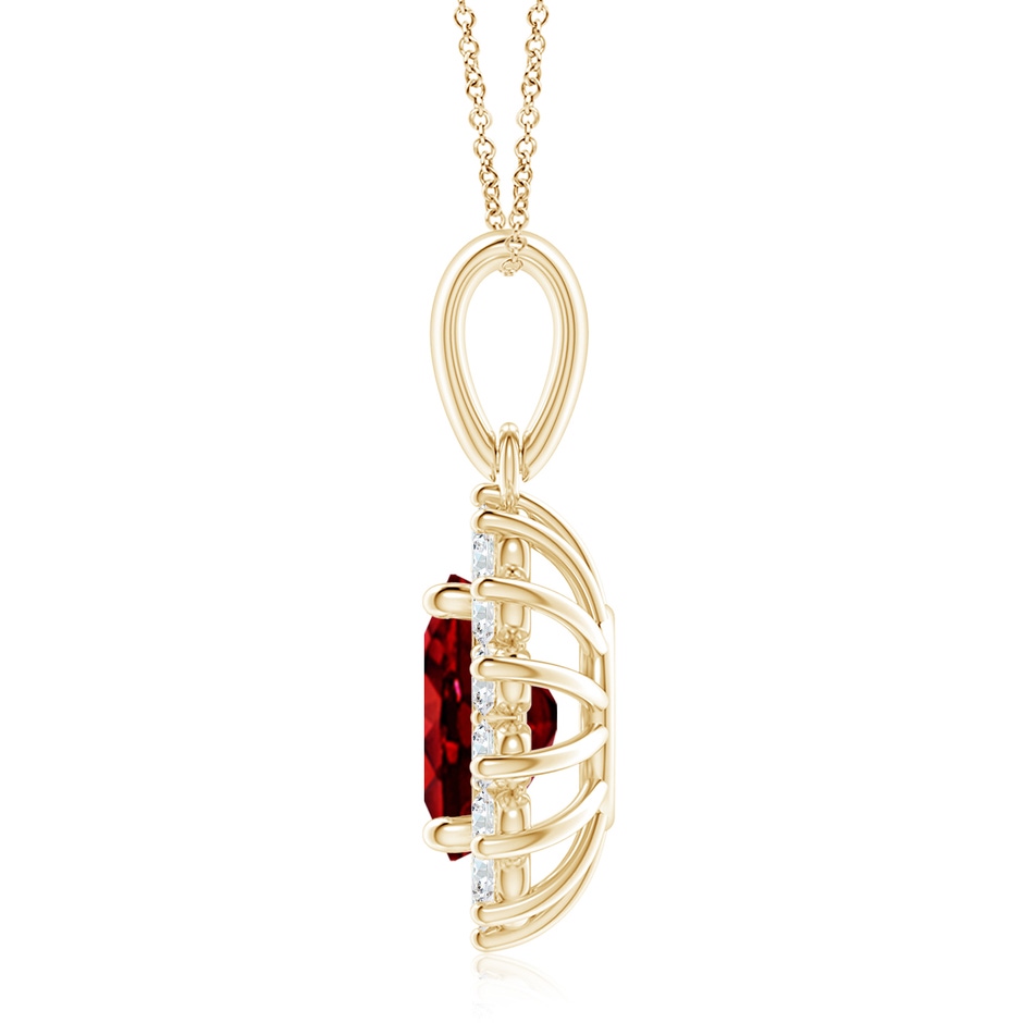 10x8mm AAAA Oval Ruby Pendant with Floral Diamond Halo in Yellow Gold side 199