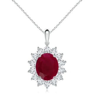 12x10mm A Oval Ruby Pendant with Floral Diamond Halo in P950 Platinum