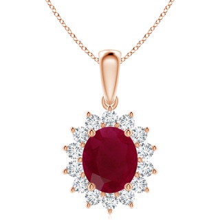 12x10mm A Oval Ruby Pendant with Floral Diamond Halo in Rose Gold