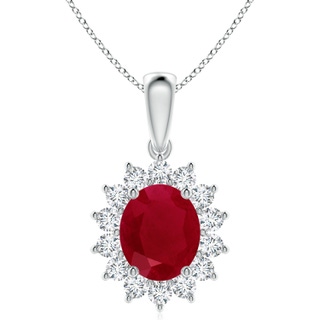 12x10mm AA Oval Ruby Pendant with Floral Diamond Halo in P950 Platinum
