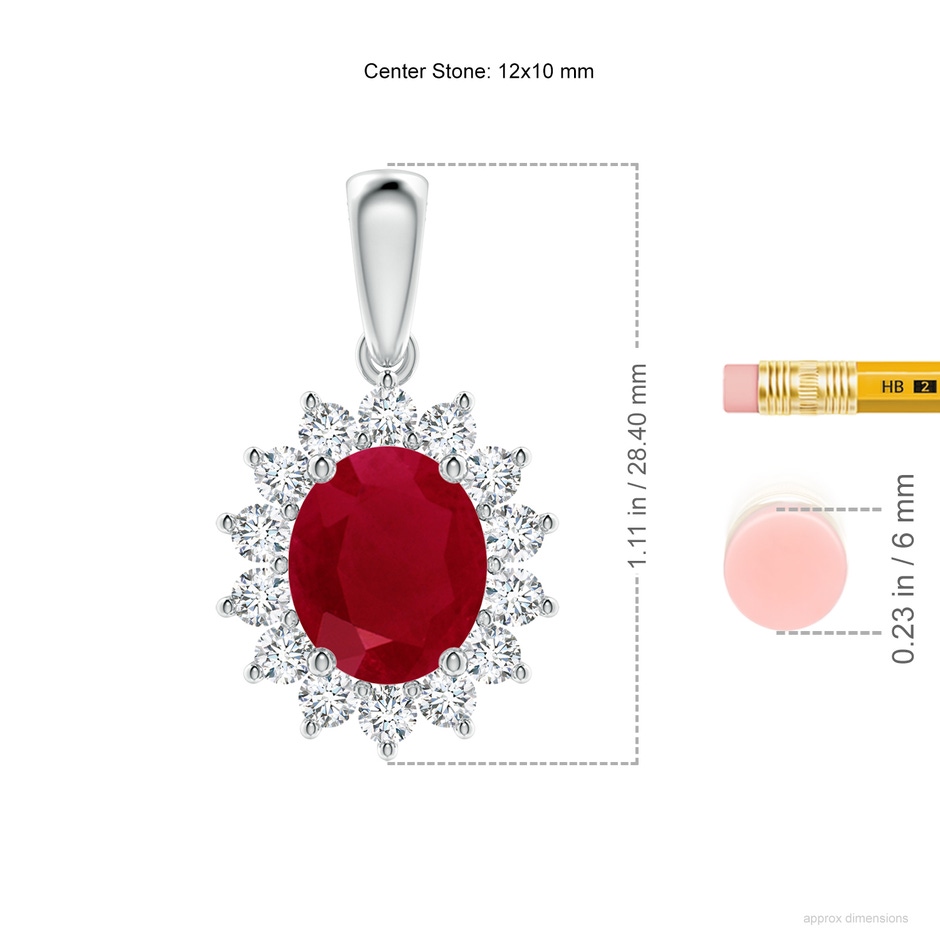12x10mm AA Oval Ruby Pendant with Floral Diamond Halo in P950 Platinum ruler