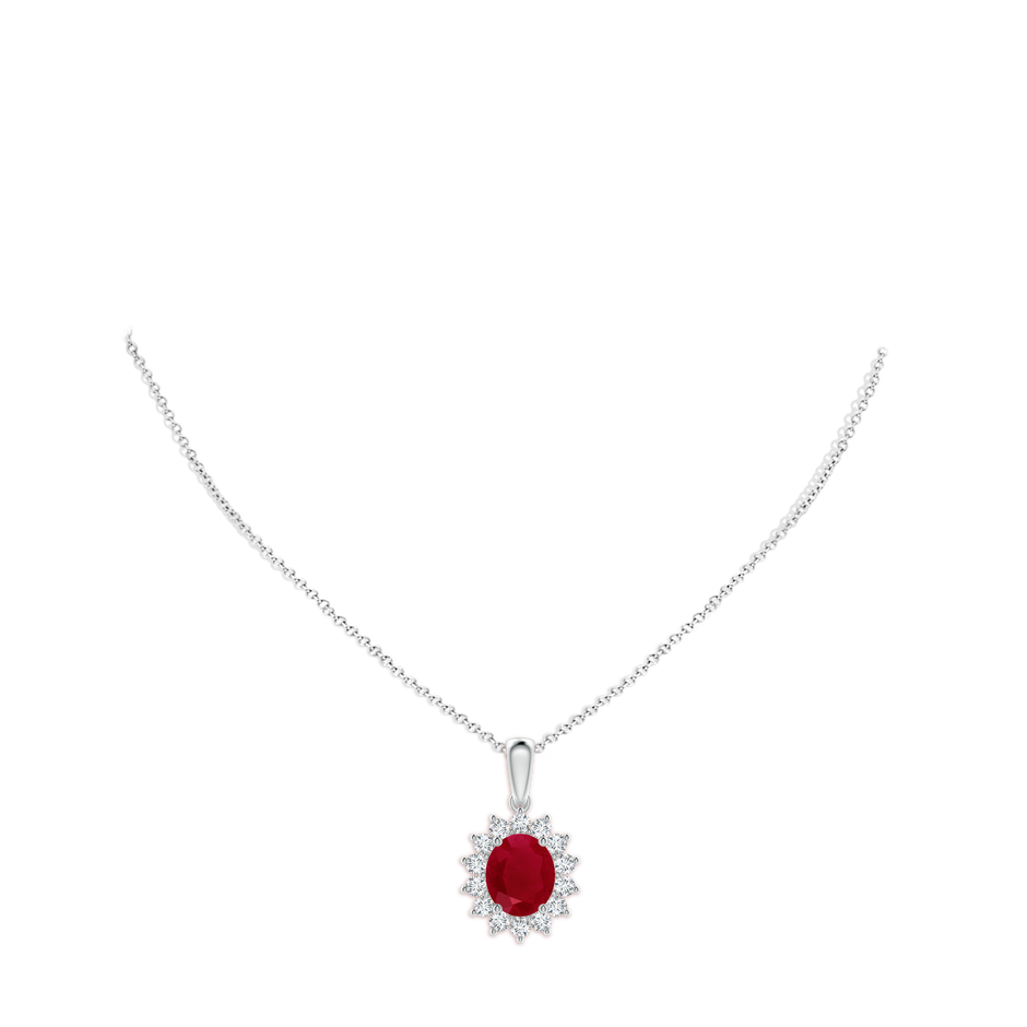12x10mm AA Oval Ruby Pendant with Floral Diamond Halo in P950 Platinum pen
