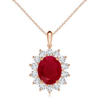 12x10mm AA Oval Ruby Pendant with Floral Diamond Halo in Rose Gold