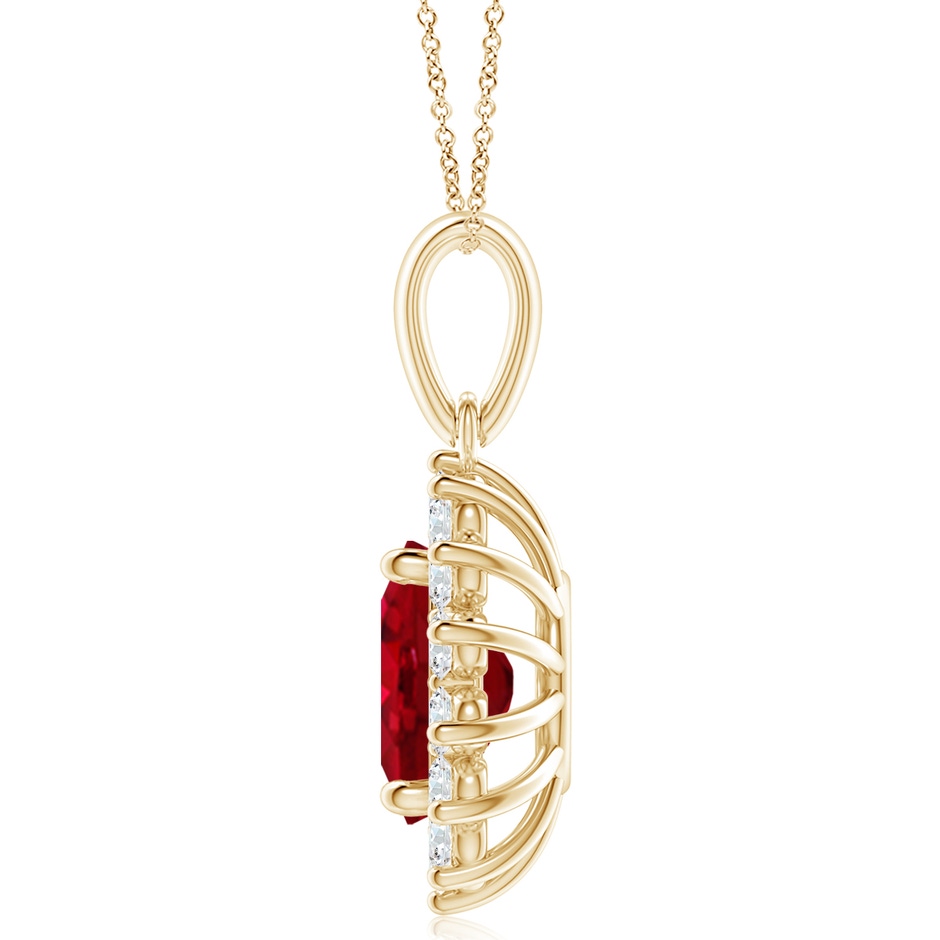 12x10mm AAA Oval Ruby Pendant with Floral Diamond Halo in Yellow Gold side 199